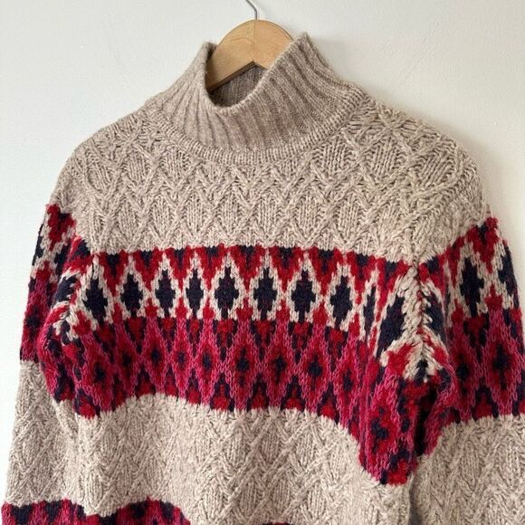 Faherty Women’s Frosted Fairisle Turtleneck Wool Alpace Blend Sweater Tan Purple - Picture 4 of 10